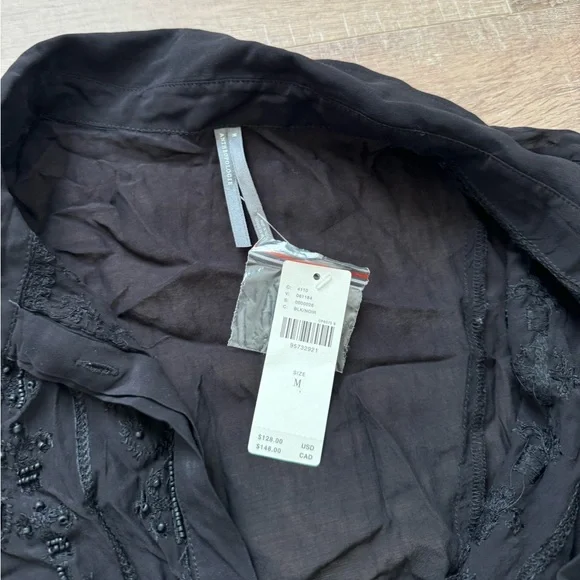 NWT By Anthropologie Long-Sleeve Collared Embellished Fringe Blouse - Picture 6 of 6